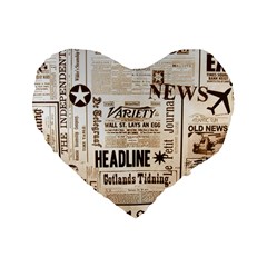 Vintage Newspapers Headline Typography Standard 16  Premium Heart Shape Cushions by yoursparklingshop