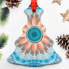 Clean And Pure Turquoise And White Fractal Flower Christmas Tree Ornament (two Sides) by jayaprime