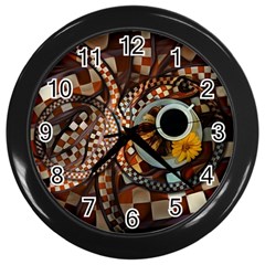 Midnight Never Ends, A Red Checkered Diner Fractal Wall Clocks (black) by jayaprime