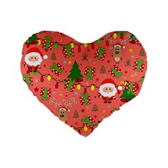 Santa And Rudolph Pattern Standard 16  Premium Heart Shape Cushions by Valentinaart