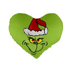 Grinch Standard 16  Premium Flano Heart Shape Cushions by Valentinaart