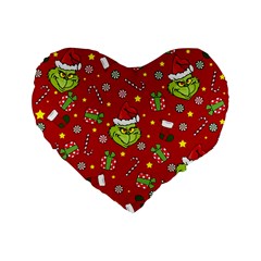 Grinch Pattern Standard 16  Premium Flano Heart Shape Cushions by Valentinaart