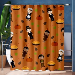 Pilgrims And Indians Pattern - Thanksgiving Shower Curtain 60  X 72  (medium)  by Valentinaart