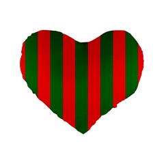 Wide Red And Green Christmas Cabana Stripes Standard 16  Premium Flano Heart Shape Cushions by PodArtist