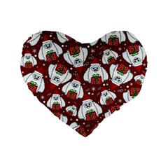 Yeti Xmas Pattern Standard 16  Premium Flano Heart Shape Cushions by Valentinaart