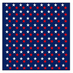 Patriotic Red White Blue Stars Blue Background Large Satin Scarf (square) by Celenk