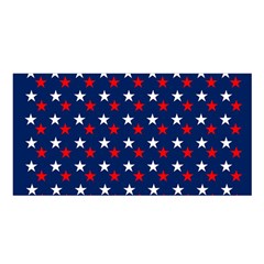 Patriotic Red White Blue Stars Blue Background Satin Shawl by Celenk