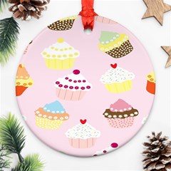 Cupcakes Wallpaper Paper Background Ornament (round) by Celenk