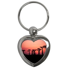 Baobabs Trees Silhouette Landscape Key Chains (heart)  by BangZart