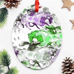 Horse Horses Animal World Green Ornament (oval Filigree) by BangZart