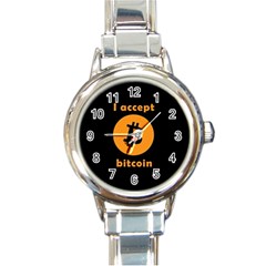 I Accept Bitcoin Round Italian Charm Watch by Valentinaart