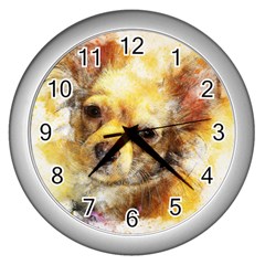 Dog Animal Art Abstract Watercolor Wall Clocks (silver)  by Celenk