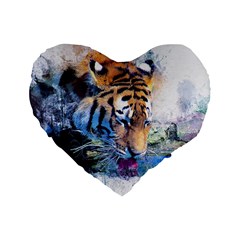 Tiger Drink Animal Art Abstract Standard 16  Premium Heart Shape Cushions by Celenk