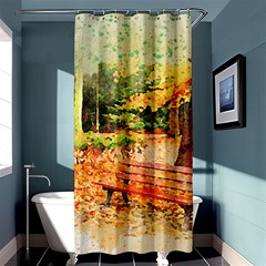 Tree Park Bench Art Abstract Shower Curtain 36  X 72  (stall)  by Celenk