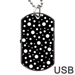 White On Black Polka Dot Pattern Dog Tag Usb Flash (two Sides) by LoolyElzayat