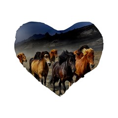 Horses Stampede Nature Running Standard 16  Premium Heart Shape Cushions by Celenk