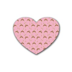 Pink Beige Hats Rubber Coaster (heart)  by snowwhitegirl