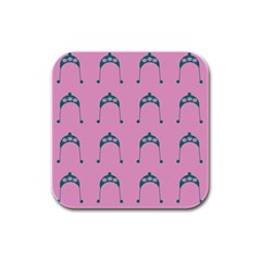 Pink Flower Teal Hat Rubber Square Coaster (4 Pack)  by snowwhitegirl