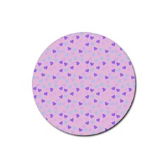 Blue Pink Hearts Rubber Coaster (round)  by snowwhitegirl