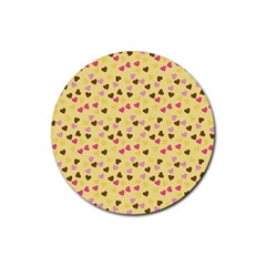 Beige Hearts Rubber Coaster (round)  by snowwhitegirl