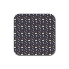 Cakes Yellow Pink Dot Sundaes Grey Rubber Square Coaster (4 Pack)  by snowwhitegirl