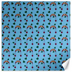 Winter Hat Red Green Hearts Snow Blue Canvas 16  X 16   by snowwhitegirl