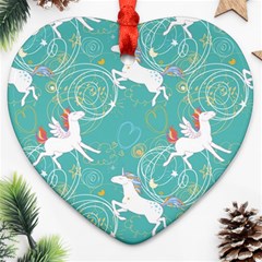 Magical Flying Unicorn Pattern Ornament (heart) by Bigfootshirtshop