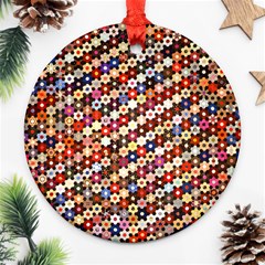 Mosaic Pattern Quilt Pattern Round Ornament (two Sides) by paulaoliveiradesign