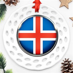 Iceland Flag Europe National Round Filigree Ornament (two Sides) by Nexatart