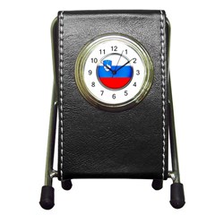 Slovenia Flag Mountains Country Pen Holder Desk Clocks by Nexatart