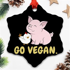 Go Vegan - Cute Pig And Chicken Snowflake Ornament (two Sides) by Valentinaart