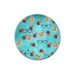 Vintage Glasses Blue Magnet 3  (round) by snowwhitegirl