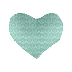 Damask Aqua Green Standard 16  Premium Heart Shape Cushions by snowwhitegirl