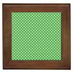 White Heart-shaped Clover On Green St  Patrick s Day Framed Tiles by PodArtist