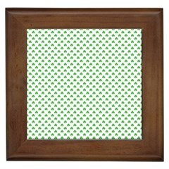 Green Heart-shaped Clover On White St  Patrick s Day Framed Tiles by PodArtist