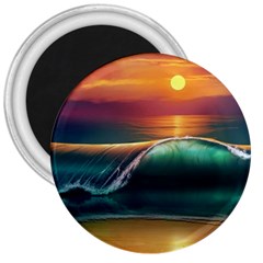 Art Sunset Beach Sea Waves 3  Magnets by Sapixe