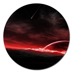 Outer Space Red Stars Star Magnet 5  (round) by Sapixe