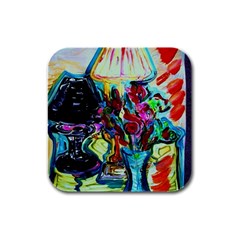 Still Life With Two Lamps Rubber Square Coaster (4 Pack)  by bestdesignintheworld