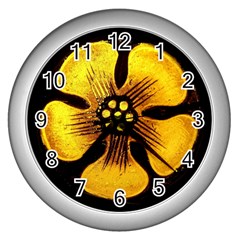 Yellow Flower Stained Glass Colorful Glass Wall Clocks (silver)  by Sapixe