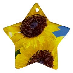 Sunflower Floral Yellow Blue Sky Flowers Photography Ornament (star) by yoursparklingshop