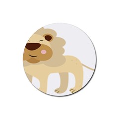 Lion Cute Sketch Funny Rubber Round Coaster (4 Pack)  by Simbadda