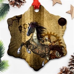 Awesome Steampunk Horse, Clocks And Gears In Golden Colors Ornament (snowflake) by FantasyWorld7