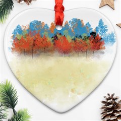 Colorful Tree Landscape In Orange And Blue Ornament (heart) by digitaldivadesigns