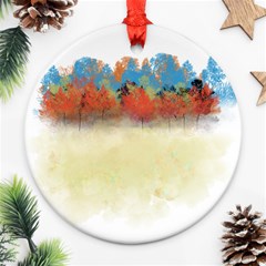 Colorful Tree Landscape In Orange And Blue Round Ornament (two Sides) by digitaldivadesigns