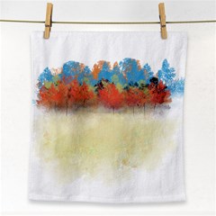 Colorful Tree Landscape In Orange And Blue Face Towel by digitaldivadesigns