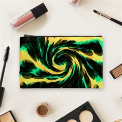 Swirl Black Yellow Green Cosmetic Bag (medium)  by BrightVibesDesign