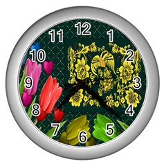 Background Reason Tulips Colors Wall Clocks (silver)  by Sapixe