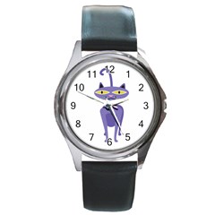 Cat Clipart Animal Cartoon Pet Round Metal Watch by Sapixe