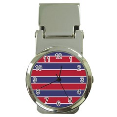 Large Red White And Blue Usa Memorial Day Holiday Horizontal Cabana Stripes Money Clip Watches by PodArtist