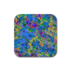 Paint Brushes On A Blue Background                                         Rubber Square Coaster (4 Pack by LalyLauraFLM